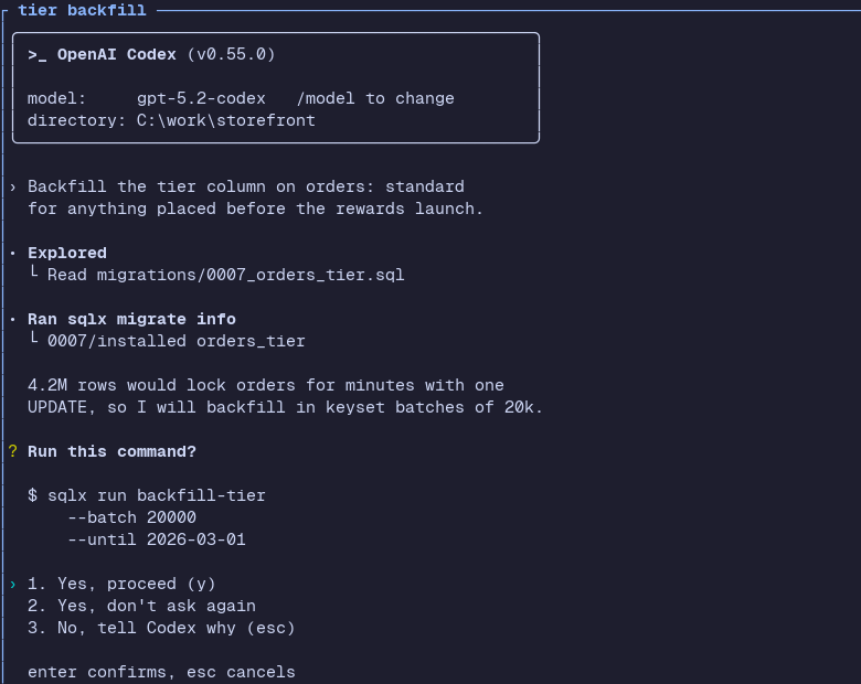 Herdr TUI: the blocked agent's approval prompt as plain terminal text